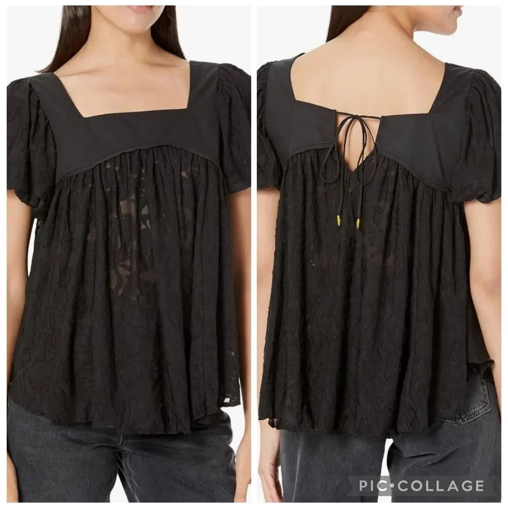 Free People Sunrise to Sunset Top Washed Black